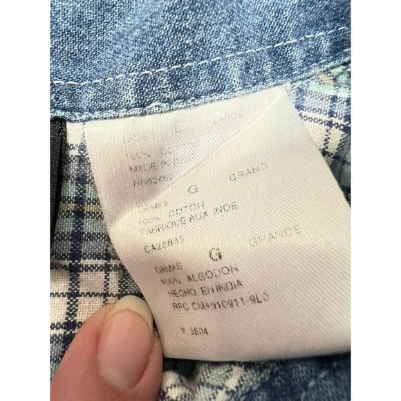 Vintage Faded Glory Sleeveless Shirt Womens Size Large Plaid Grunge Button Front - Picture 4 of 8